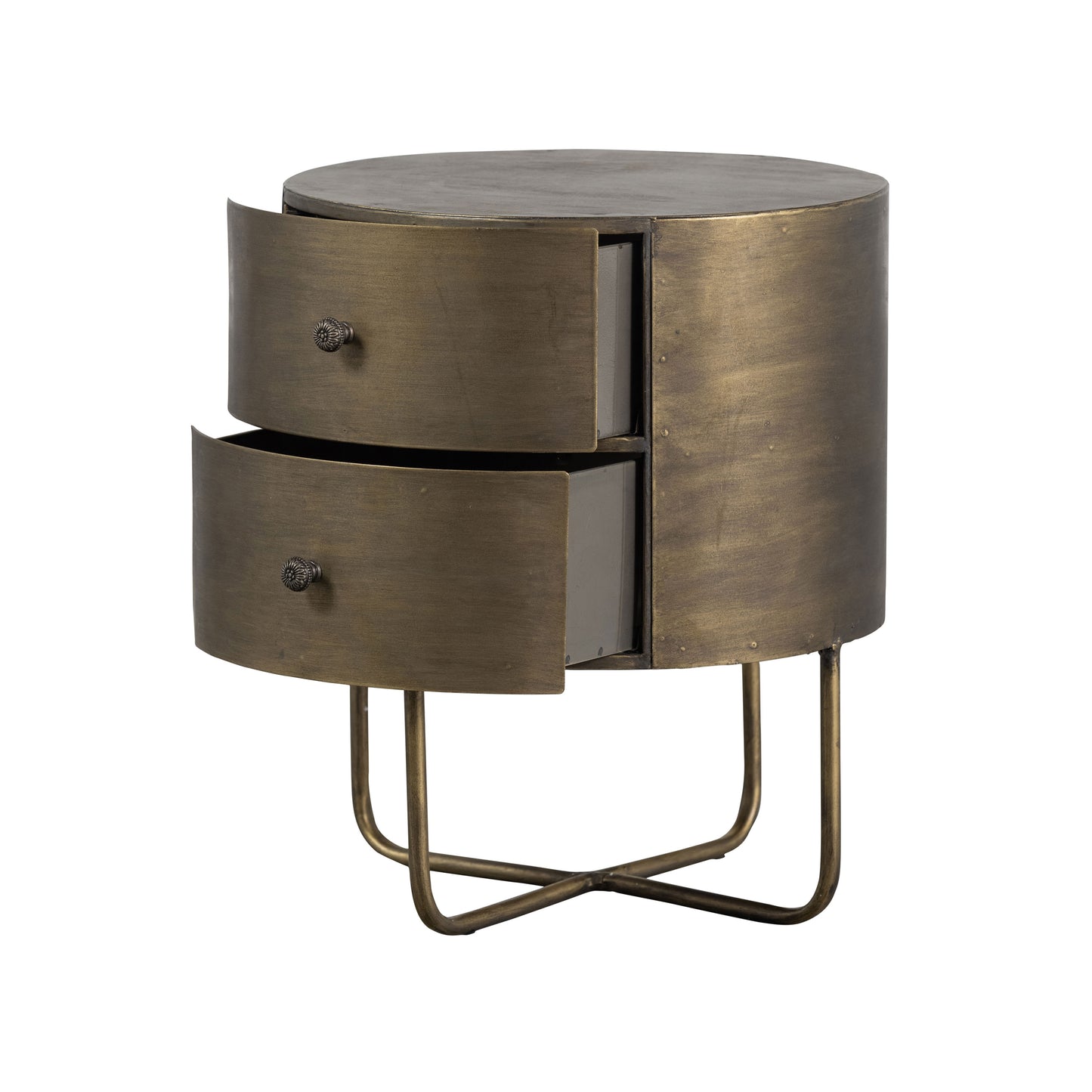 Glossy round small cabinet metal antique brass