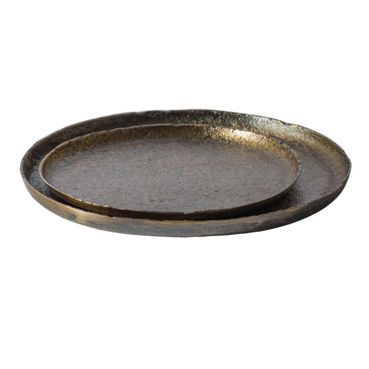 Set of 2 -serving plate metal plate antique brass