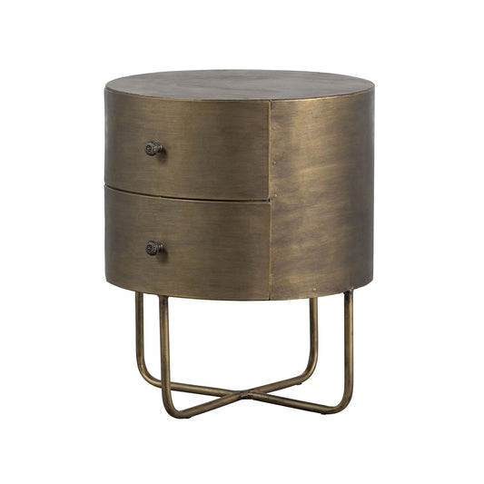 Glossy round small cabinet metal antique brass