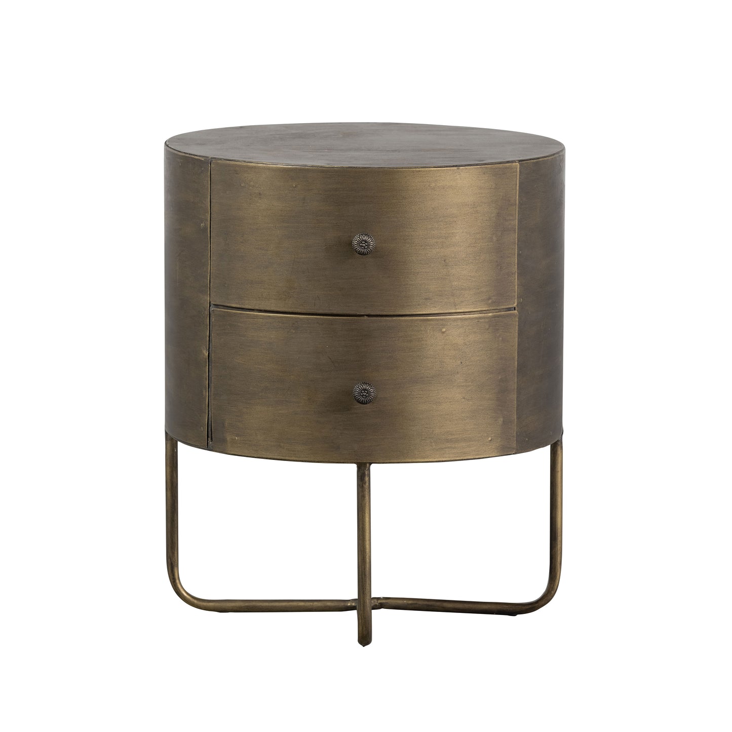 Glossy round small cabinet metal antique brass